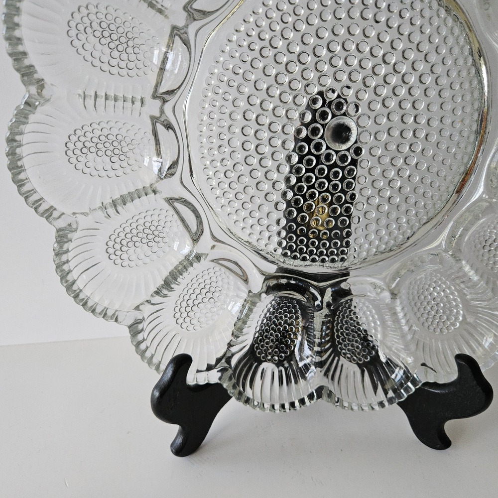 Vtg Indiana Glass Hobnail Egg Dish Plate 11in Scalloped Edges - Picture 3 of 10